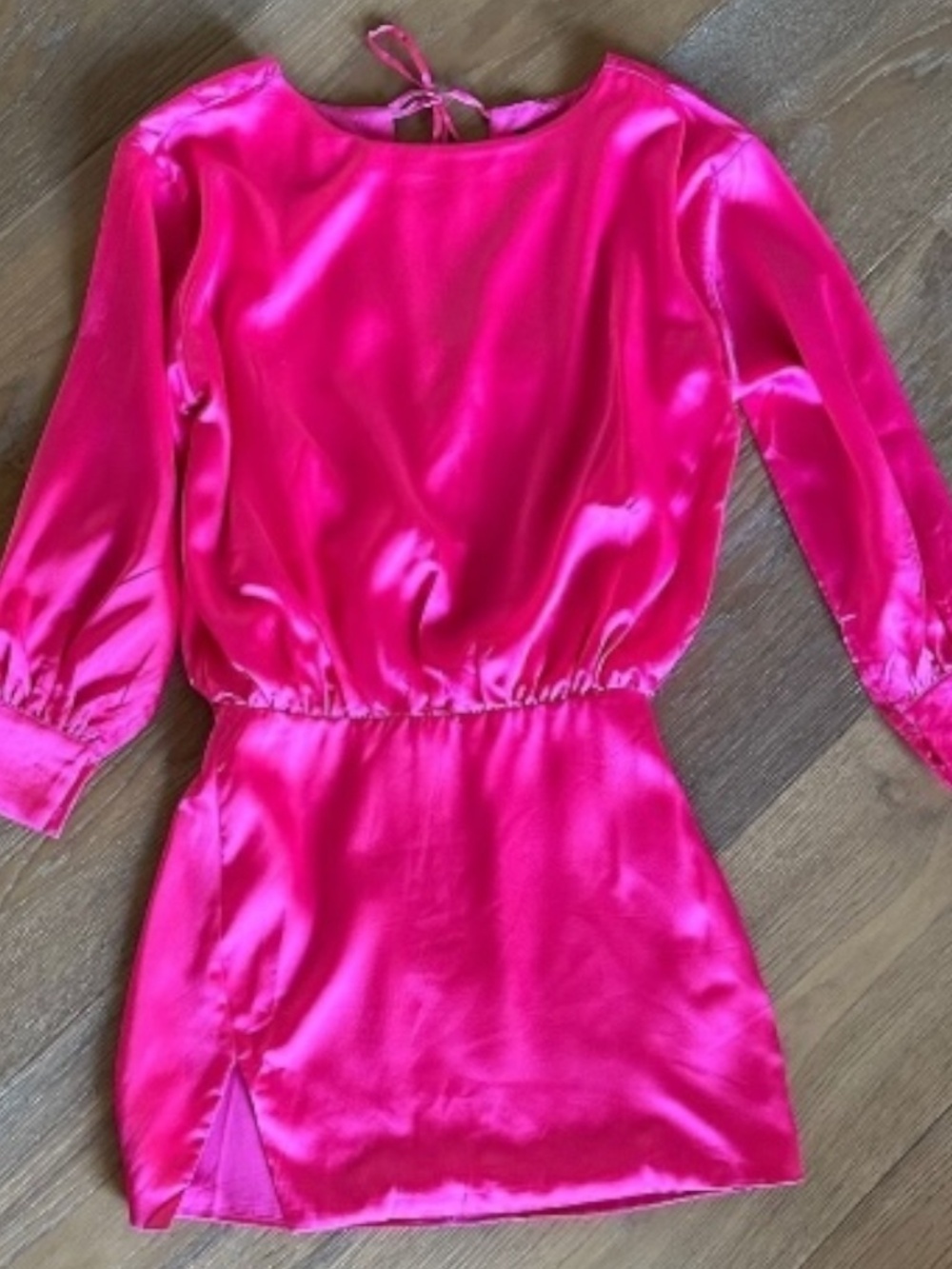 Lumiere Hot Pink Tie-Back Mini Dress – Long Sleeve Party Dress - Picture 2 of 13